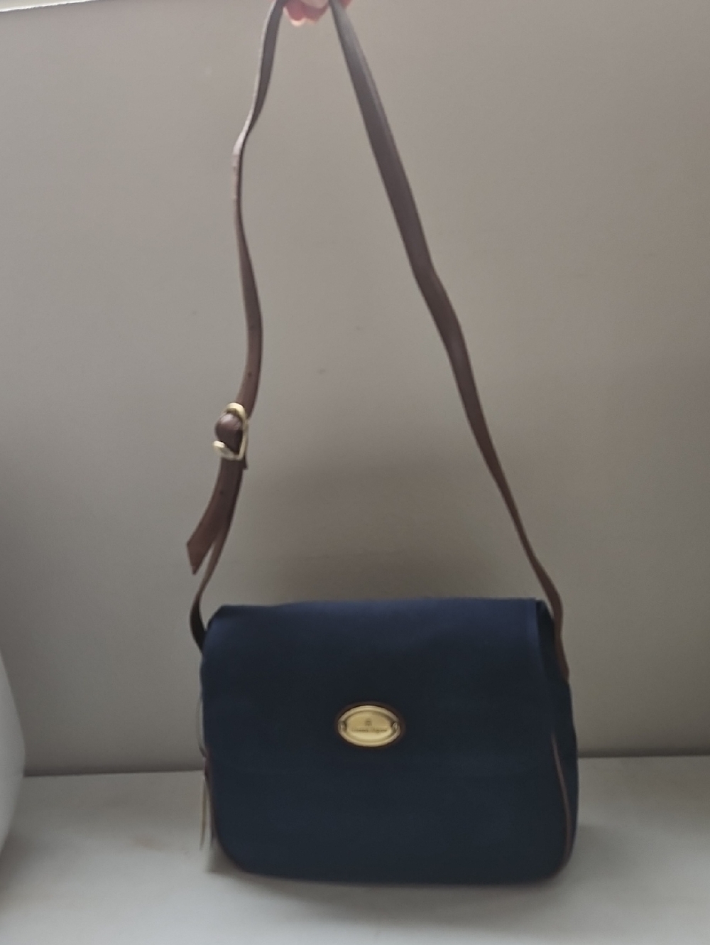 Navy Crossbody Bag with Brown Adjustable Strap